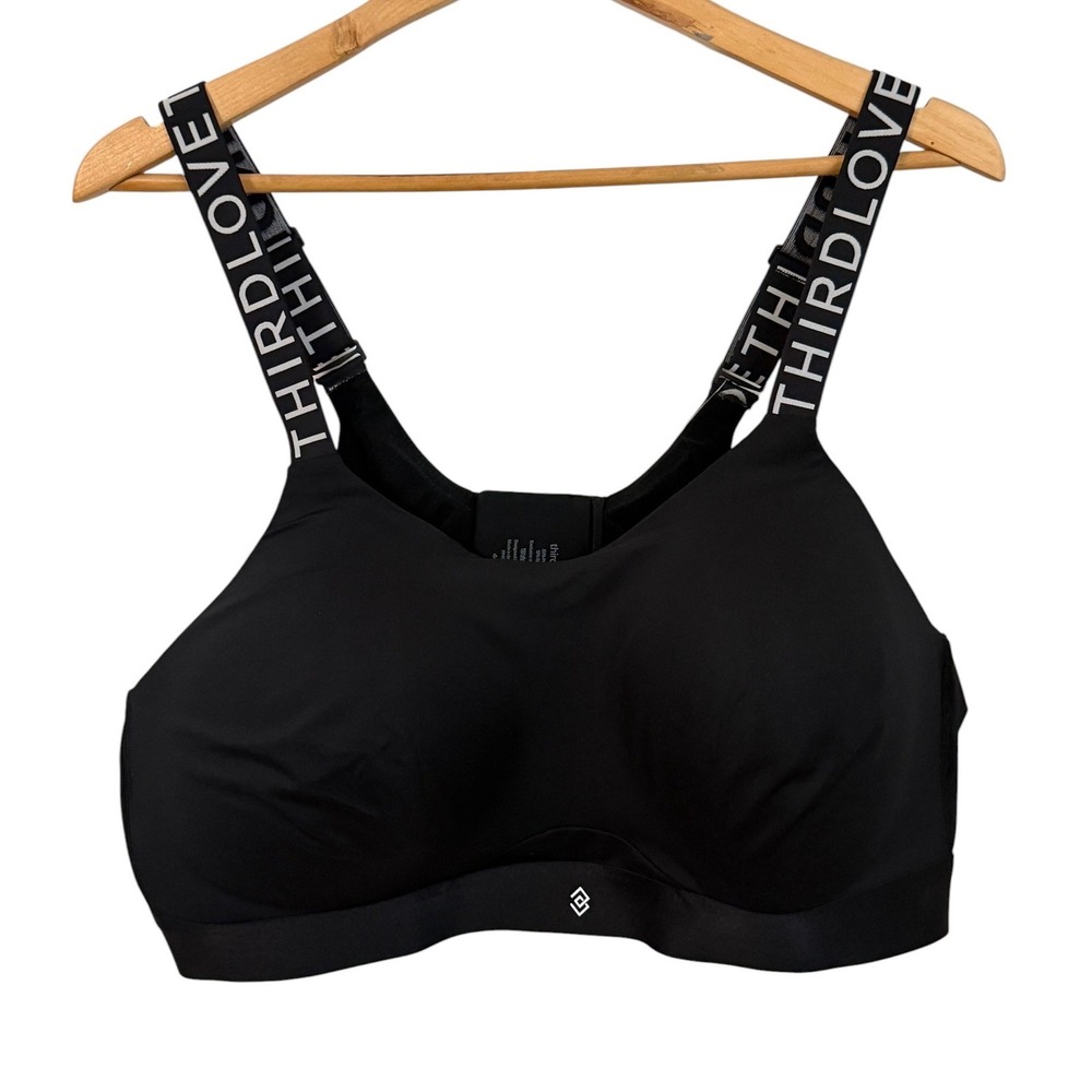 ThirdLove Kinetic High Impact Sports Bra Womens 44D‎ Black Logo Strap Active NWT